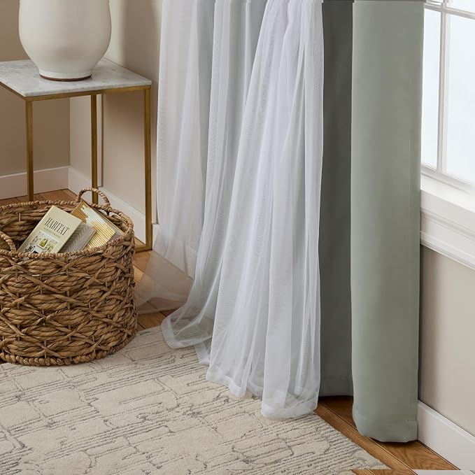 TOWN & COUNTRY LUXE Talia Double Layer Indoor Curtains, Sheer and Room Darkening Blackout, Grommet Top, Energy Efficient, 2-Pack Set, 52"x108", Soft Grey