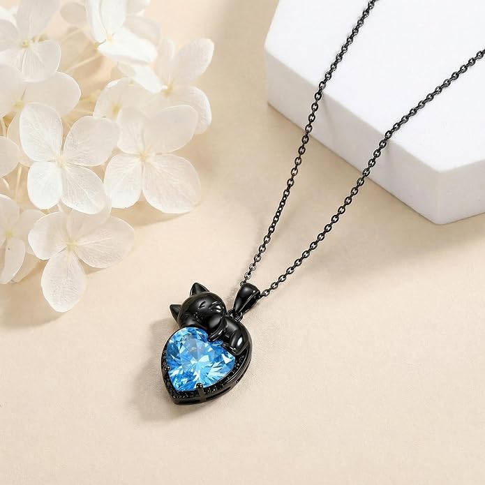 Cat Necklace Sterling Silver Cat Zircon Pendant Gothic Jewelry for Women Animal Lovers Gifts
