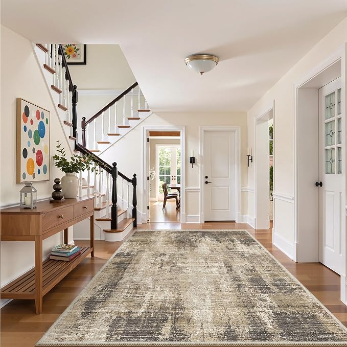 Valenrug Washable Rugs 8x10 - Stain Resistant 8x10 Area Rugs for Living Room, Non Slip Backing Abstract Large Area Rugs for Bedroom, Folable Machine Washable Area Rug(8'x10', Taupe)