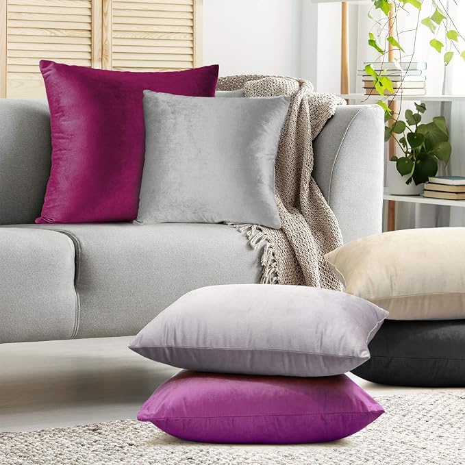 Nestl Throw Euro Pillow Covers, Cozy Velvet Decorative Pillow Covers 26 x 26 Inches, Soft Solid Couch Pillow Case for Sofa, Bed and Car, Set of 2 - Orchid Purple