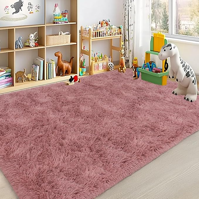 Large Area Rugs for Living Room Bedroom 5x7 Blush Fluffy Shag Rugs | Ultra Soft Shaggy Plush Fuzzy Modern Indoor Throw Floor Carpet for Kids Girls Boys Dorm Nursery Home Decor Aesthetic