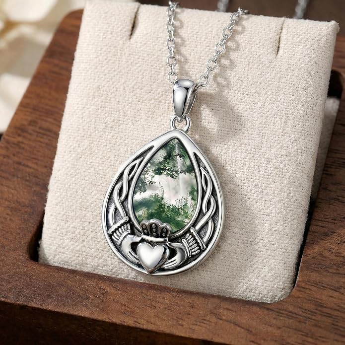 PELOVNY Celtic Knot Necklaces for Women 925 Sterling Silver Gemstone/Birthstone Teardrop Infinity Necklace Irish Celtic Pendant Jewelry Gifts for Mom Daughter Wife