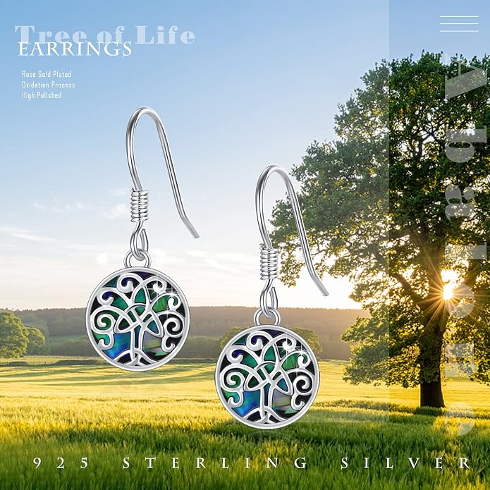 Tree of Life Earrings, 925 Sterling Silver Heart Shaped Studs for Women, Hypoallergenic Earrings for Sensitive Ears Gifts for Women with Gift Box…