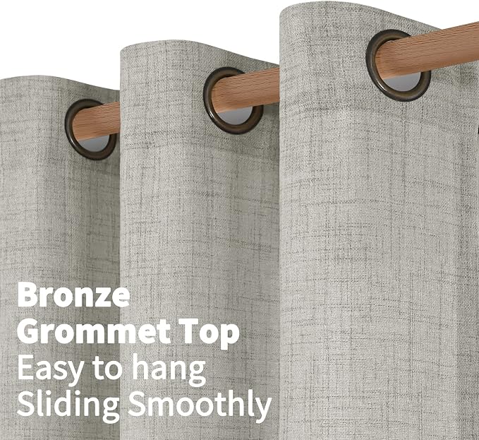 YoungsTex Light Grey Linen Curtains 45 Inch Length for Kitchen Bathroom Window, Short Semi Sheer Drapes with Bronze Grommet Light Filtering for Living Room Bedroom, 42 X 45 Inch, 2 Panels