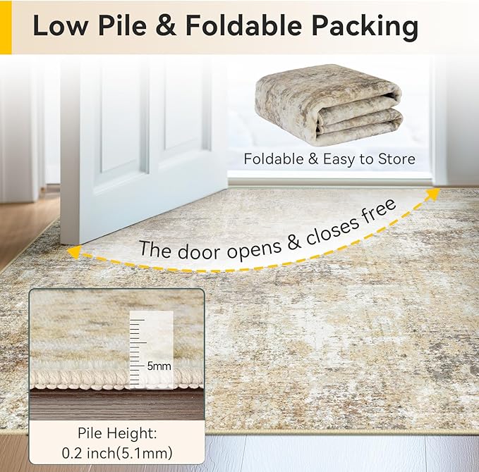 RELEANY Washable Area Rugs 5'x8' Non-Slip Modern Abstract Soft for Living Room Entryway Bedroom Kitchen, Print Pattern, Neutral Brown Gray