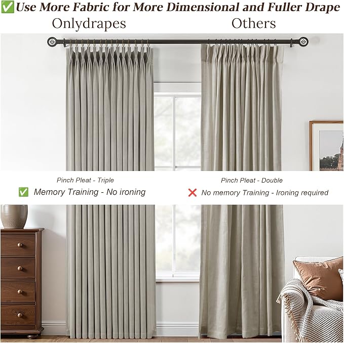 Taupe Pinch Pleated Linen Curtains 84 Inch Length 2 Panels for Living Room Viral Window Drapes Privacy Light Filtering Burlywood Birch Semi Sheer Curtains Boho Farmhouse Pinch Pleat Curtain 84 Inches