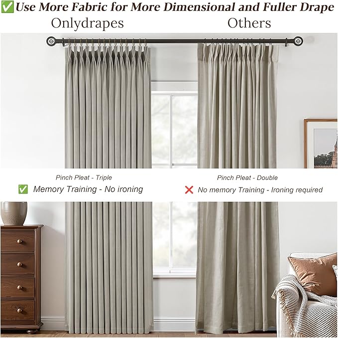 Taupe Linen Curtains 120 Inch Length 2 Panels Set Semi Sheer Light Filtering Privacy Window Drapes for Living Room Dark Flax Viral Pinch Pleated Curtains 120 Inches with Hooks Rings Burlywood Birch