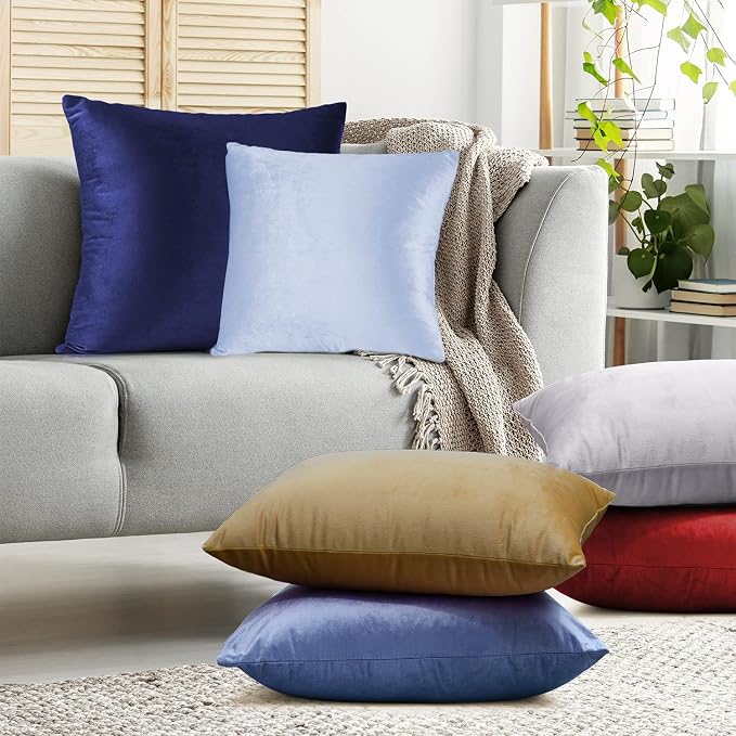 Nestl Throw Pillow Covers, Cozy Velvet Decorative Autumn Pillow Covers 22x22 Inches, Soft Solid Couch Pillow Covers for Sofa, Bed and Car, Set of 4 - Cherry Red