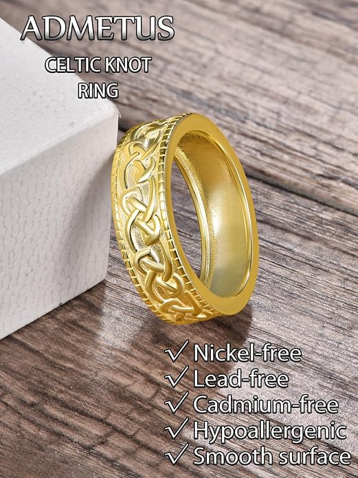 ADMETUS 925 Sterling Silver Celtic Knot Ring Wedding Band Rings for Men Celtic Jewelry Gifts for Men Rings Size 5-15