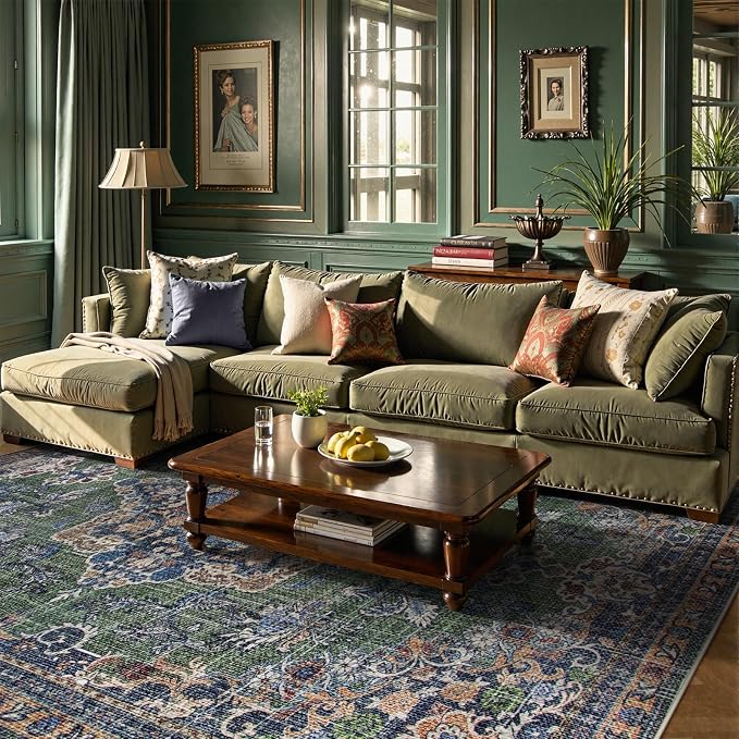 Lahome Vintage Soft Runner Rug (8'x10',Green/multi)