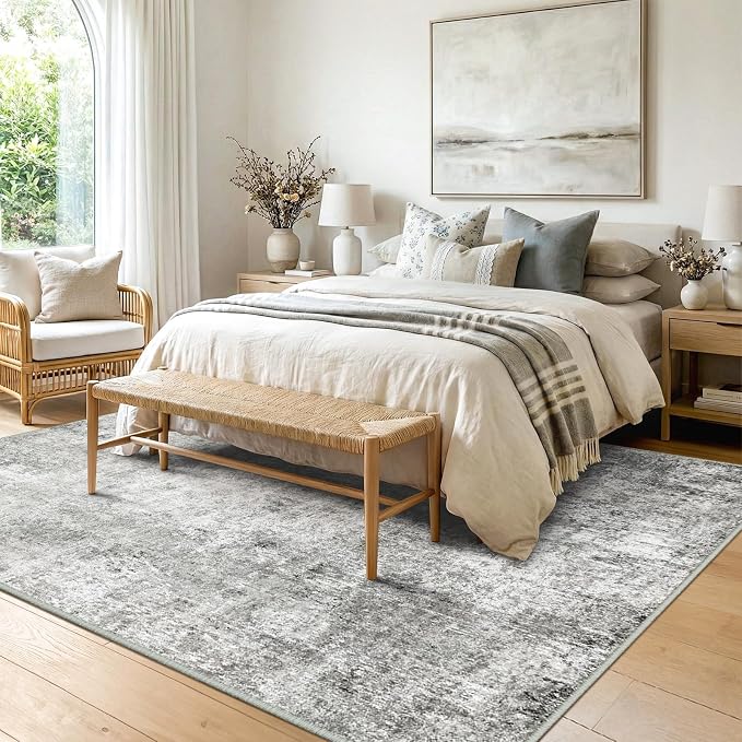 RELEANY Washable Area Rugs 6'x8' Non-Slip Modern Abstract Soft for Living Room Entryway Bedroom Kitchen, Print Pattern, Gray White Grey