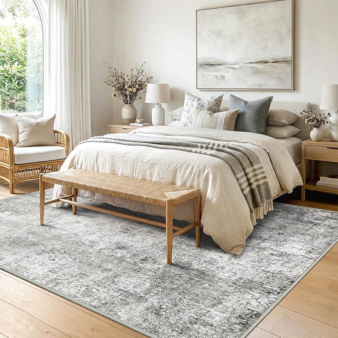 RELEANY Washable Area Rugs 6'x9' Non-Slip Modern Abstract Soft for Living Room Entryway Bedroom Kitchen, Print Pattern, Gray White Grey