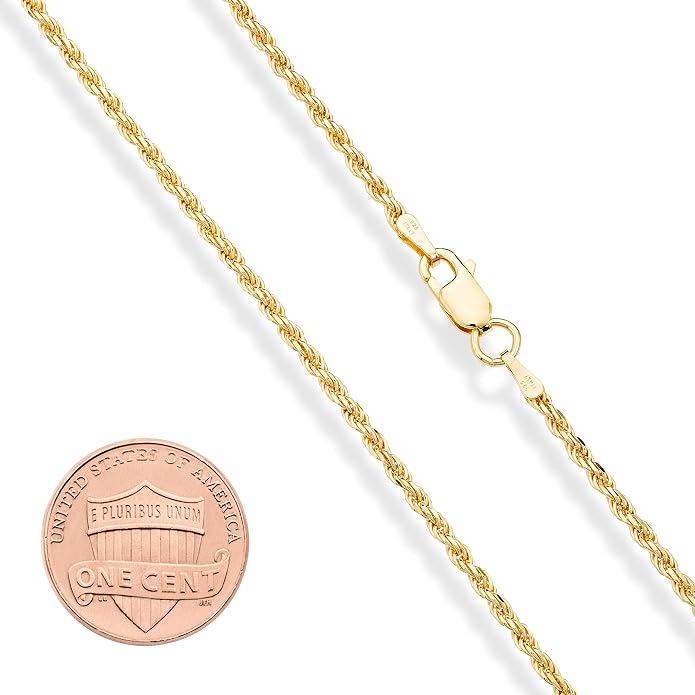 Miabella Italian 18K Gold Plated 925 Sterling Silver 2mm, 3mm Diamond-Cut Braided Rope Chain Necklace for Men Women, Made in Italy