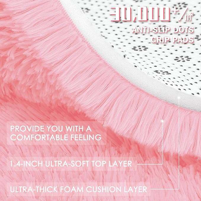OLANLY 5x7 Machine Washable Large Area Rugs for Living Room, Bedroom, Soft Fluffy Shaggy Bedside Rug, Indoor Floor Carpet for Kids Girls and Boys, Dorms, Nursery, Home Decor Aesthetic, Pink