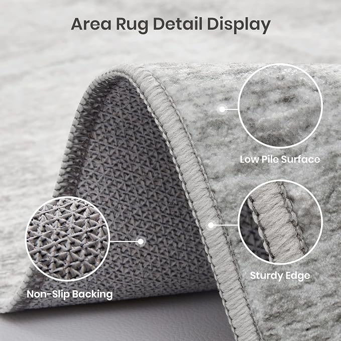 Valenrug Washable Rugs - Stain Resistant Area Rugs 9x12 Living Room, Non Slip Backing Printed Rugs for Bedroom, Folable Machine Washable Area Rug (Grey, 9'x12')