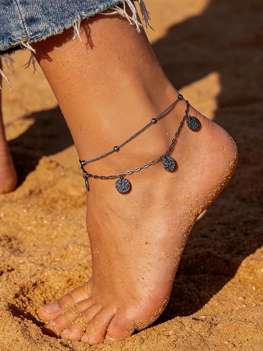 PROSTEEL Ankle Bracelets for Women Waterproof, Layered Stainless Steel Summer Beach anklets, Silver/Gold 8-10.5 Inch Adjustable, Come with Box