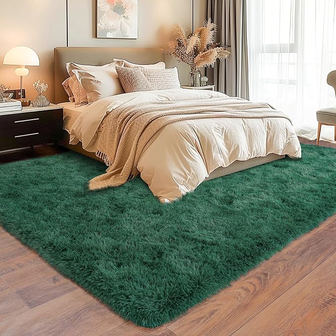 Dssimo Super Soft Area Rugs for Living Room, 4x6 Feet Modern Shag Dark Green Rug, Fluffy Plush Non-Slip Green Carpet for Girls Boys Teens, Kids Home Decor for Bedroom Dorm Nursery Classroom, Carpets