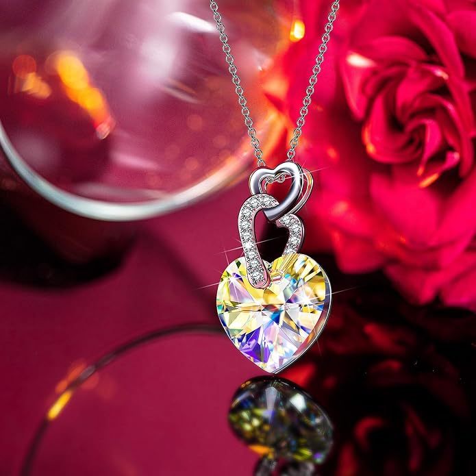 14K White Gold Plated Heart Crystal Necklace for Women, Gift Packaging Included for Your Special Her, Hypoallergenic for Sensitive Skin