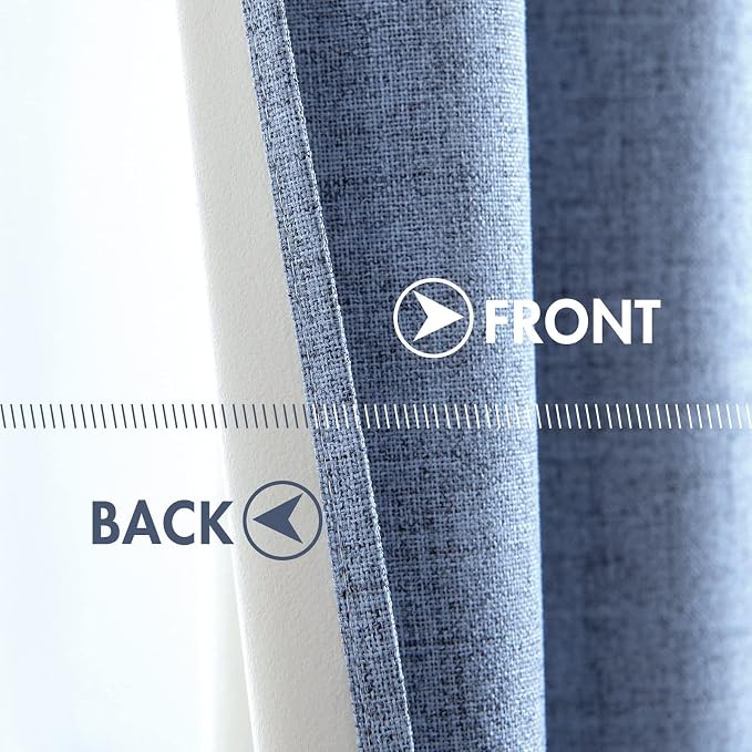 MIULEE Linen Texture Curtains for Bedroom Solid 100% Blackout Thermal Insulated Stone Blue Curtains Grommet Room Darkening Drapes Luxury Decor for Living Room 52x90 Inch (2 Panels)