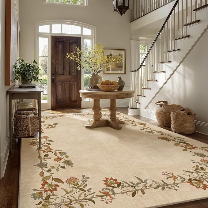 6x9 Area Rugs for Living Room: Washable Bedroom Rug Stain Resistant Non Slip Low Pile Ultra Soft Faux Wool Lightweight Large Rugs for Dining Room Kitchen Farmhouse Entryway Home Office Indoor