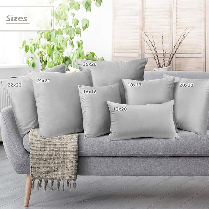 Nestl Throw Pillow Covers, Cozy Velvet Decorative Autumn Pillow Covers 22x22 Inches, Soft Solid Couch Pillow Covers for Sofa, Bed and Car, Set of 4 - Light Gray