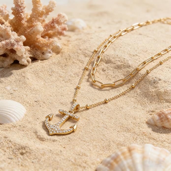 MEVECCO Layered Heart Necklace Pendant Handmade 18k Gold Plated Dainty Gold Choker Arrow Bar Layering Long Necklace for Women
