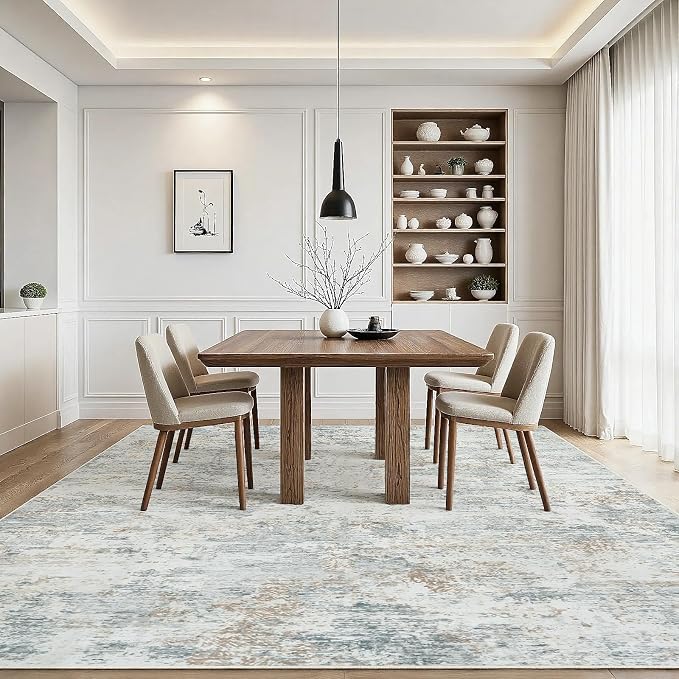 9x12 Area Rugs Living Room Rug Modern Abstract Neutral Washable Rugs Non Slip Soft Carpet Large Area Rug Low Pile Stain Resistant Non Shedding for Bedroom Nursery Dining Room Home Office Gray Brown