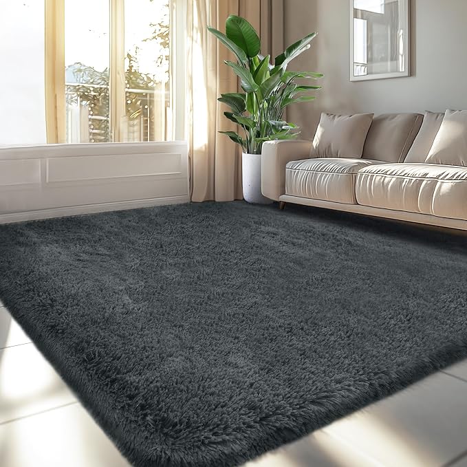 Fluffy Area Rugs 5x7 for Bedroom: Shag Rugs for Bedroom- Grey Plush Fluffy Rugs Carpets for Living Room- Soft Fuzzy Rugs for Kids Room (Gray, 5x7Feet)