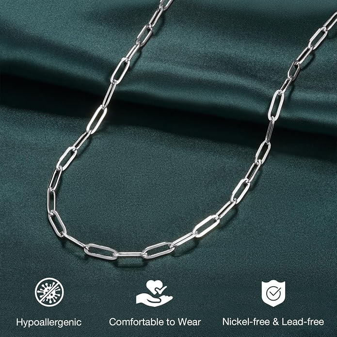 Jewlpire 925 Sterling Silver Plated Rope/Cuban/Paperclip/Herringbone Chain Necklaces for Women, 18K Gold Plated Chain Necklace,Hypoallergenic Women's Chain Necklaces 16+3 Inch