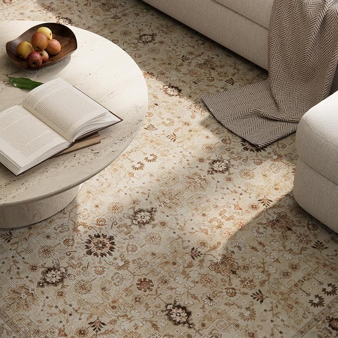 Washable Rugs for Living Room: 9x12 Area Rugs for Bedroom Ultra Soft Non-Slip Stain Resistant Vintage Boho Large Carpet for High-Traffic Dining Room - Farmhouse Decor