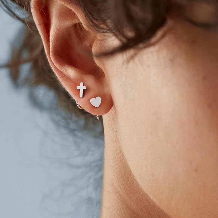 CHIC & ARTSY 925 Sterling Silver Half Hoop Earrings for Women, Small Huggie Hoops Set with Ball Bar Star Moon Cross & Pearl, Lightweight Comfort Fit Everyday & Sleep Earrings
