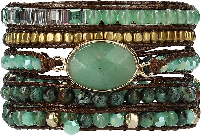Bracelet for Women – Handmade Vegan Boho Natural Stone Layered Bracelet, Thailand Bohemian Stackable Beaded Wrap Bracelets, Summer Hippie Bracelet Stack, Fashion Jewelry Gifts