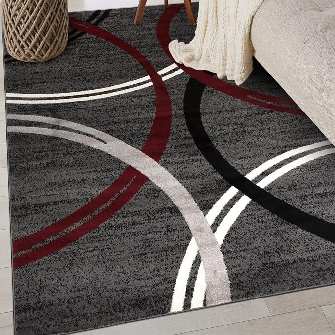 Rugshop Wavy Circles Modern Non-Shedding Living Room Area Rug Red 4' x 6'