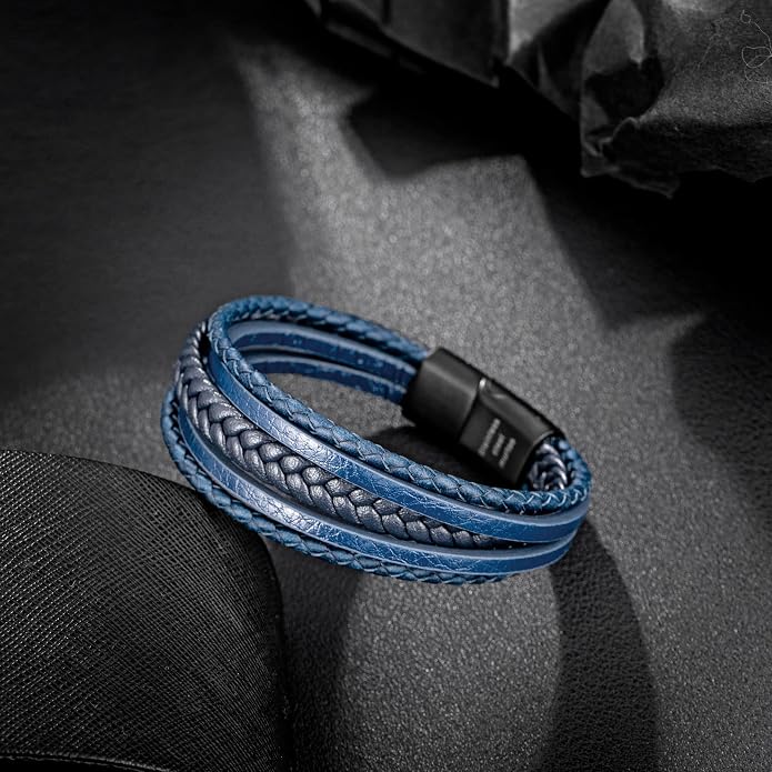 murtoo Mens Leather Bracelet with Clasp Cowhide Multi-Layer Braided Leather Mens Bracelet