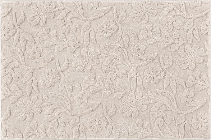 Vaukki 2x3 Runner Rug for Living Room, Soft Fluffy Washable Modern Floral Indoor Floor Mat, Non Slip Shaggy Boho Accent Throw Carpet for Bedroom, Living Room, Entryway and Dining Room, Beige