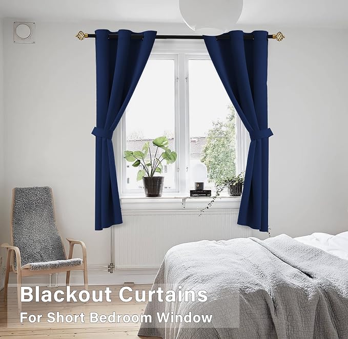 KOUFALL Small Window Curtains for Bathroom Sink Short Length 2 Panel Sets Grommet Navy Blue Heat Reflective Blackout RV Curtains for Camper Kitchen Kids Boys Bedroom Patriotic 45 Inches Long