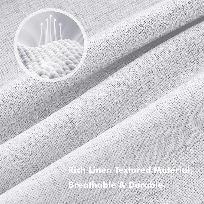 MIULEE 100% Blackout Linen Curtains 42 x 90 Inch Grayish White 2 Panels | Thermal Insulated, Room Darkening Drapes for Bedroom Living Room, Back Tab Rod Pocket Pinch Pleated, Solid Luxury Decor