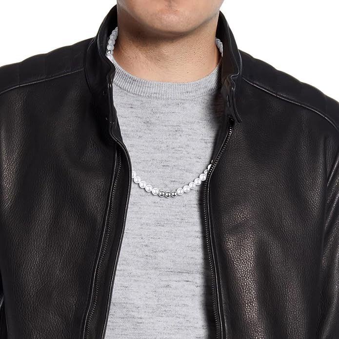 GAVU Men's Pearl Necklace, Pearl Jewelry Crystal Beaded Necklace for Men 20"/22"/24"/26"