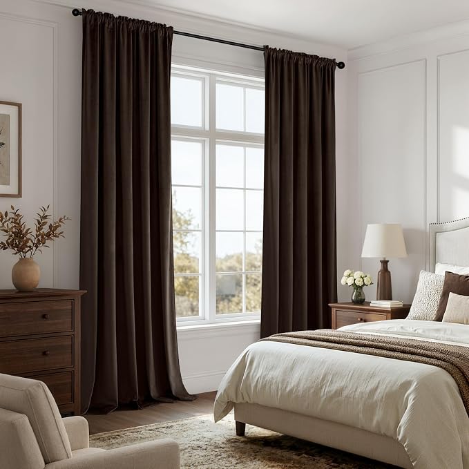 MIULEE Brown Blackout Velvet Curtains Drapes 108 Inch Long 52"x108" Bedroom | Luxurious Bedroom Living Room Decor, Room Darkening, Thermal Insulated, Rod Pocket Design, Super Soft Fabric, Extra Long