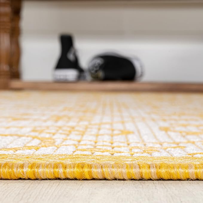 JONATHAN Y Vintage Filigree Indoor Outdoor Area Rug 5X8 Cream/Yellow, Madrid Textured Weave for Backyard, Patio, Porch, Easy-Cleaning, High Traffic, Pet-Friendly, Non-Shedding (SMB107D-5)