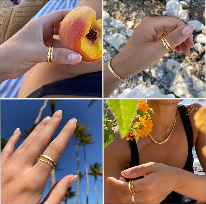 Gold Rings for Women Men Non Tarnish, Waterproof Chunky 14K Gold Plated Dainty Stackable Rings Trendy Statement Pinky Thumb Rings Engagement Eternity Wedding Band Ring Stacking Gold Jewelry Size 3 4 5 6 7 8 9 10 11