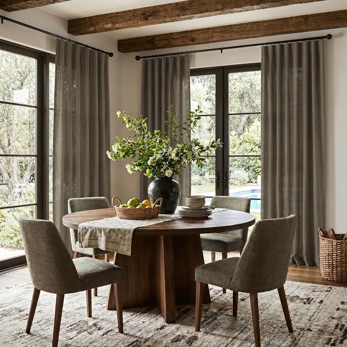 Chocolate Brown Curtains for Living Room 84 Inch Length 2 Panels Set Light Filtering Semi Sheer Linen Brown Curtain Modern Farmhouse Back Tab Pleated Drapes 52x84 Long Dark Chocolate Coffee Cappuccino