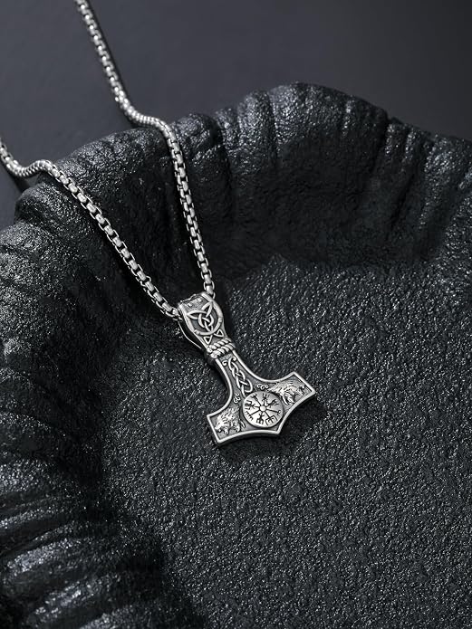 Norse Viking Thor Hammer Necklace 925 Sterling Silver Nordic Mjolnir Necklace Viking Talisman Jewelry Gift for Men