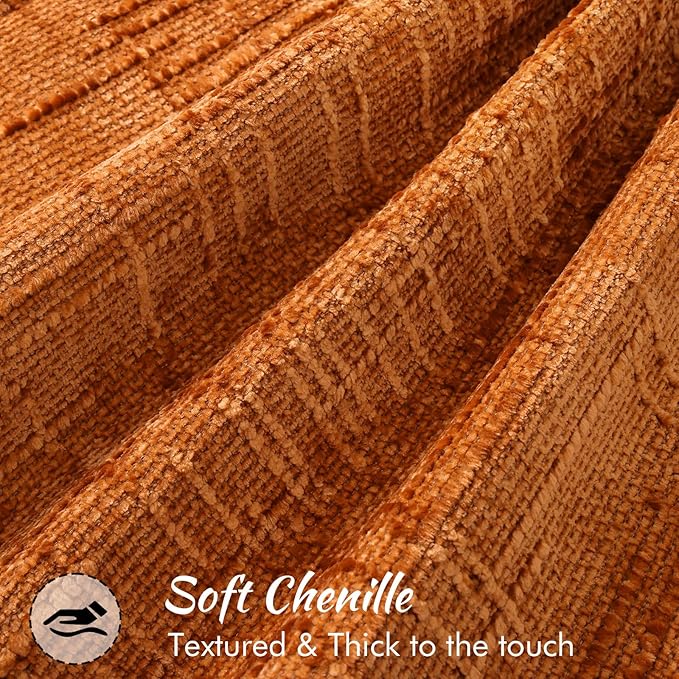 decorUhome Chenille Fall Throw Pillow Covers 24X24 Set of 2, Soft Textured Slubby Modern Decorative Pillow Covers with Elegant Design for Couch, Sofa, Living Room, Burnt Orange
