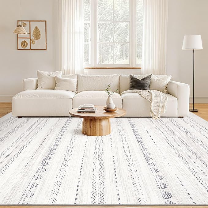 Nakagishi 8x11 Area Rugs Living Room: Washable Boho Large Neutral Soft Farmhouse Rug Stain Resistant Modern Moroccan Non-Slip Indoor Carpet for Bedroom Nursery Kids Playroom Office Dining Room- Gray