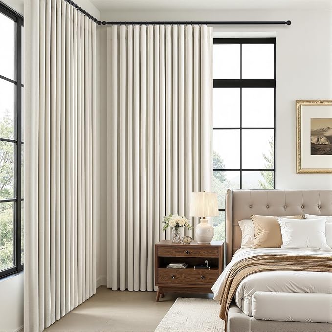 Topfinel Full Blackout Natural Linen Curtains for Bedroom 90 Inch Long 2 Panel Set, Cream Beige Thermal Drapes with Back Tab for Track System Ensuring Peaceful Sleep and Privacy, Cream beige 52"W*90"L