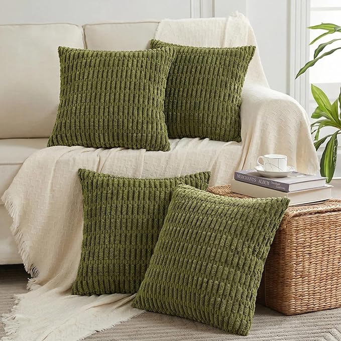 Fancy Homi 4 Packs Decorative Throw Pillow Covers for Living Room Couch Bed, Modern Farmhouse Boho Home Décor Accent Cushion Case, 20" x 20", Moss Green