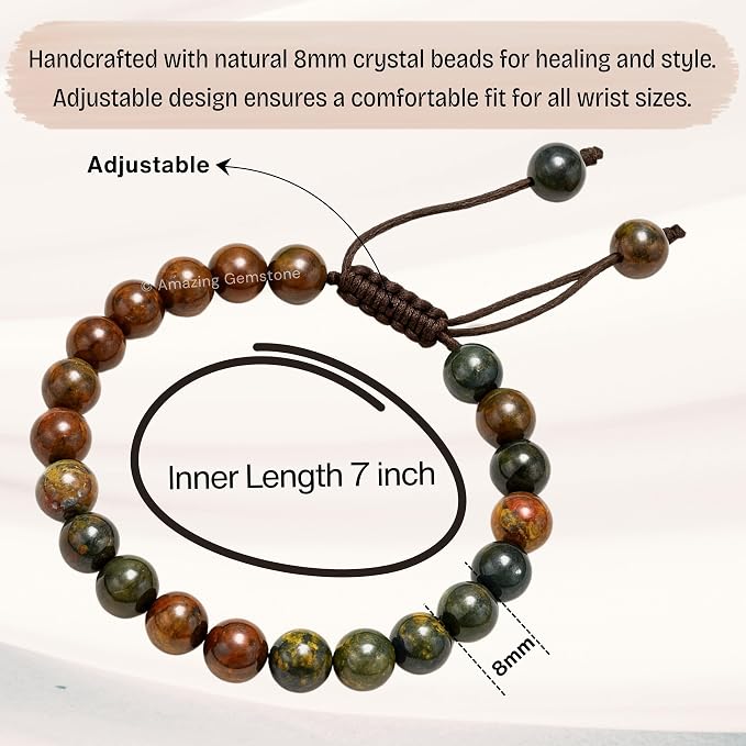 Amazing Gemstone Pietersite Bracelet, Gifts for Men & Women - Protection Healing Crystal Bracelet - 8mm Gemstone Beaded Adjustable Bracelet, Pulseras para Hombres Mujer Stocking Stuffers