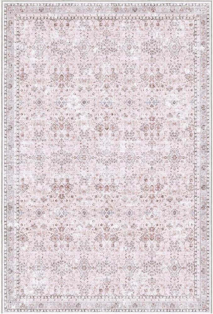 Sasttie 4x6 Area Rug, Ultra-Soft Washable Rug, Low Pile Foldable Thin Carpets with Non-Slip Backing, Skin-Friendly Stain Resistant Carpet for Living Room, Bedroom, Kitchen, Dorm, 4x6, Pink