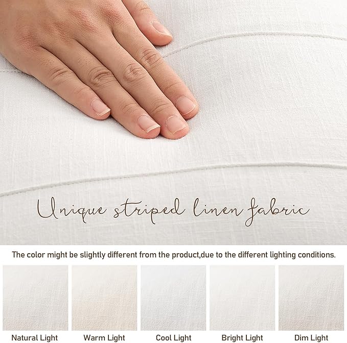 Decorative Linen Throw Pillow Covers 26x26 Set of 2 Solid handcrafted Striped Cushion Covers for Bed Soft Modern Farmhouse Neutral Pillowcase for Couch Bedroom Living Room Home Decor(Cream White)
